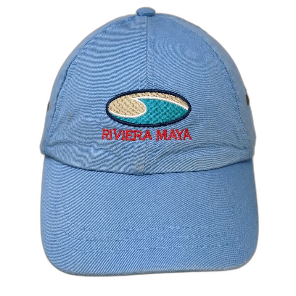 Quality Caps Riviera Maya Wave Logo Blue Baseball Cap OSFM Strapback Hat Cotton